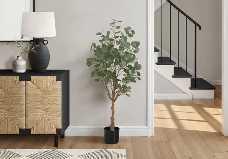 46" Tall, Artificial Plant, Eucalyptus Tree, Indoor, Faux, Fake, Floor, Greenery, Potted, Decorative - Green / Black - Furniture Home Direct
