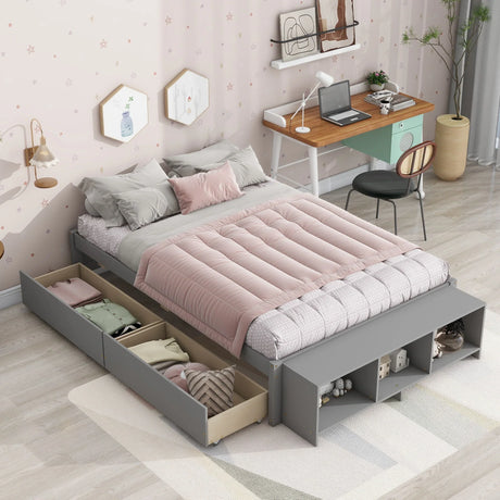 Bed With Storage Case, 2 Storage Drawers, Lengthwise Support Slat - Furniture Home Direct