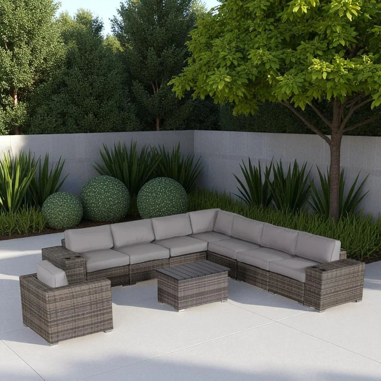 Modern Patio Rattan Sectional Set With Cushions - Furniture Home Direct