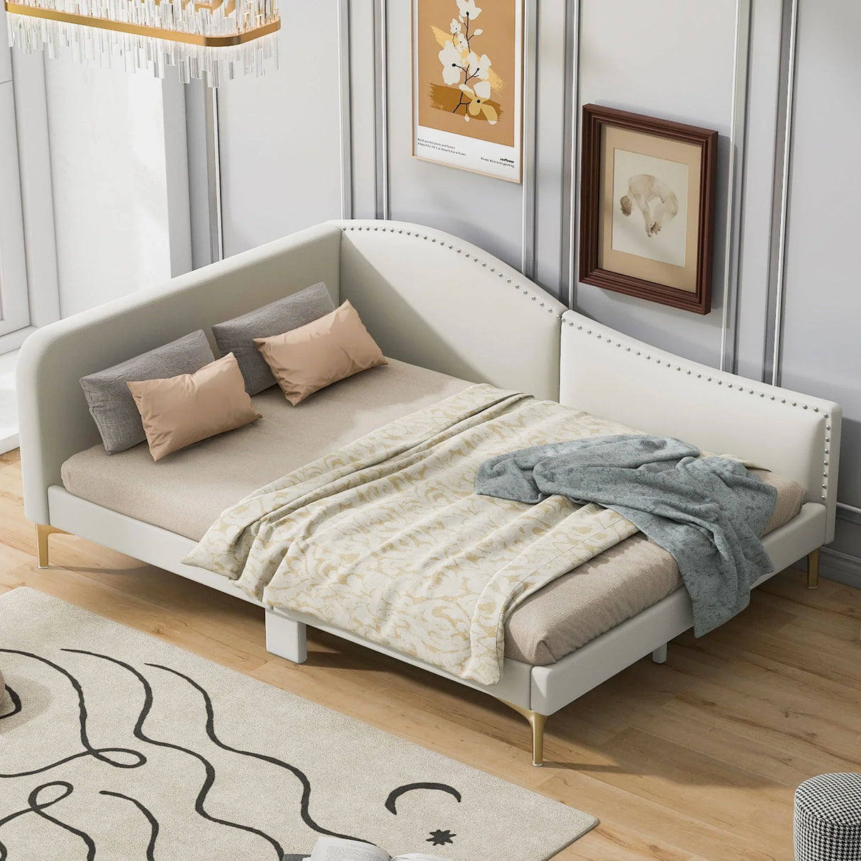 Upholstered Daybed With Headboard And Armrest, Support Legs - Furniture Home Direct