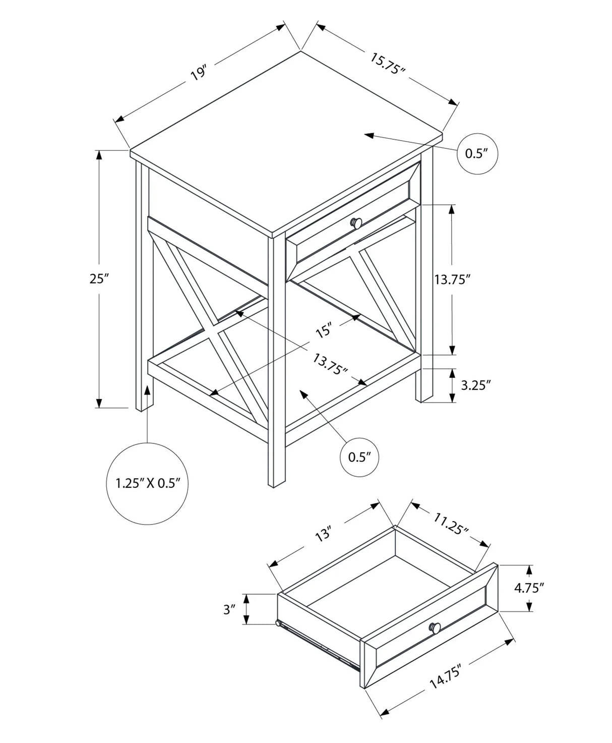 Accent End Table, 2 Tier, Storage Drawer, Transitional Style - Furniture Home Direct