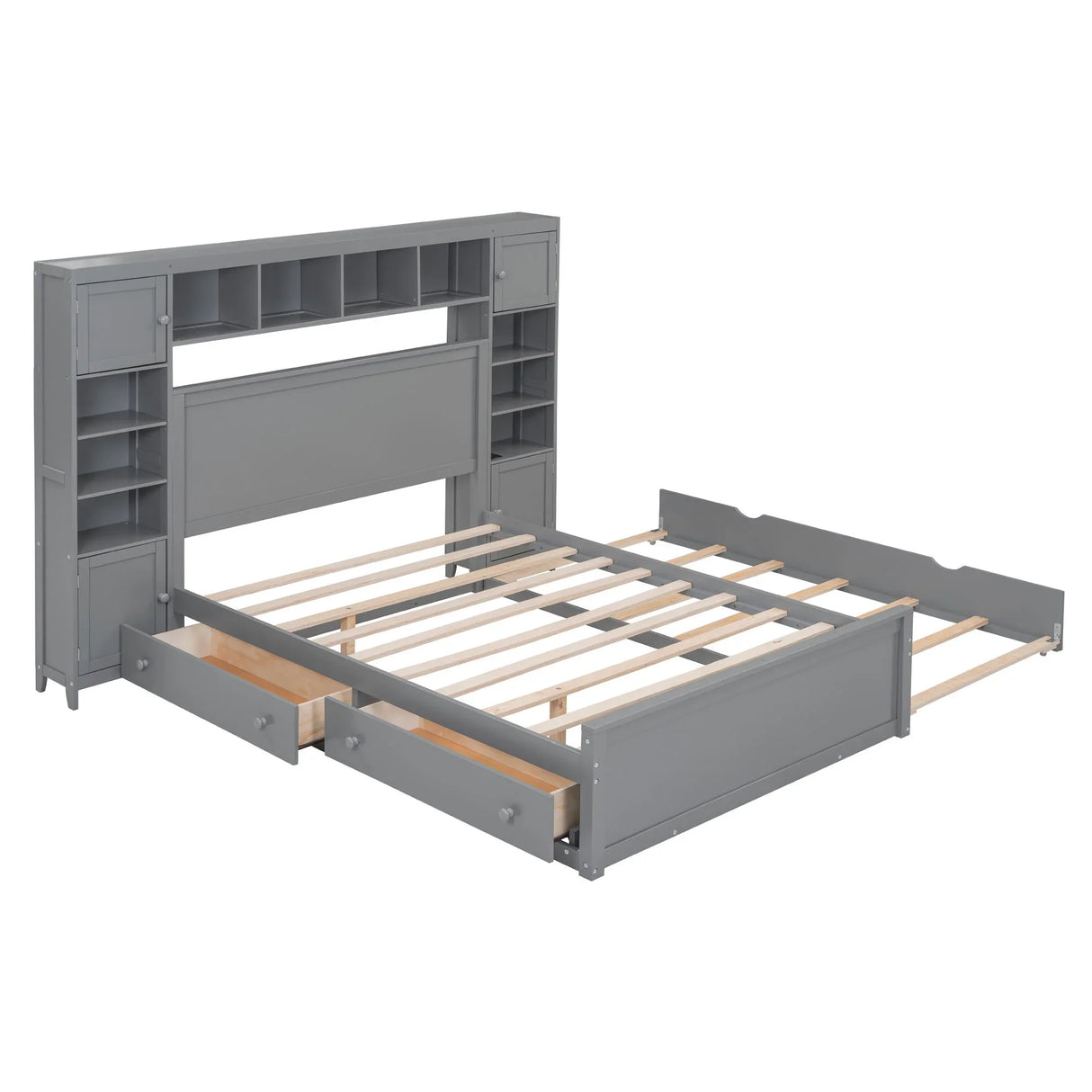 Bed With All In One Cabinet, Shelf And Sockets, Trundle - Furniture Home Direct