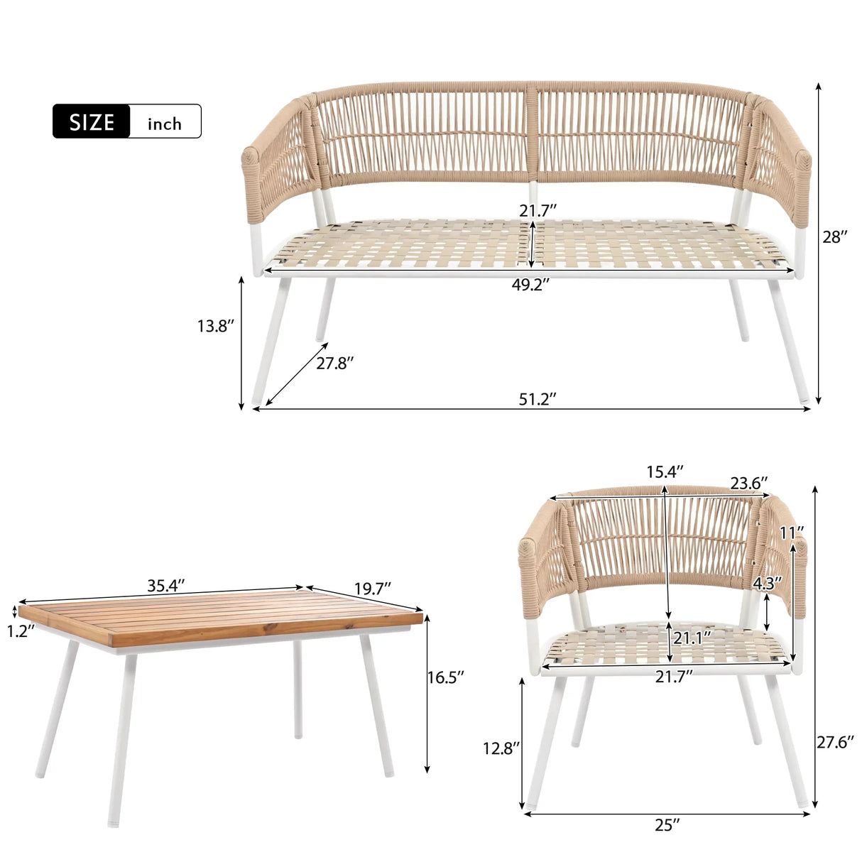 4-Piece Boho Patio Set - Beige - Furniture Home Direct
