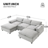 Modular Sectional With Storage Pockets, 5 Seat U Shaped Couch Set With Pillows, Free Combination Modern Cloud Sofa With 2 Movable Ottoman - Furniture Home Direct