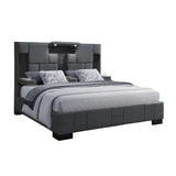 Queen Bed Upholstered Modern Paneled Frame Dark Gray - Furniture Home Direct
