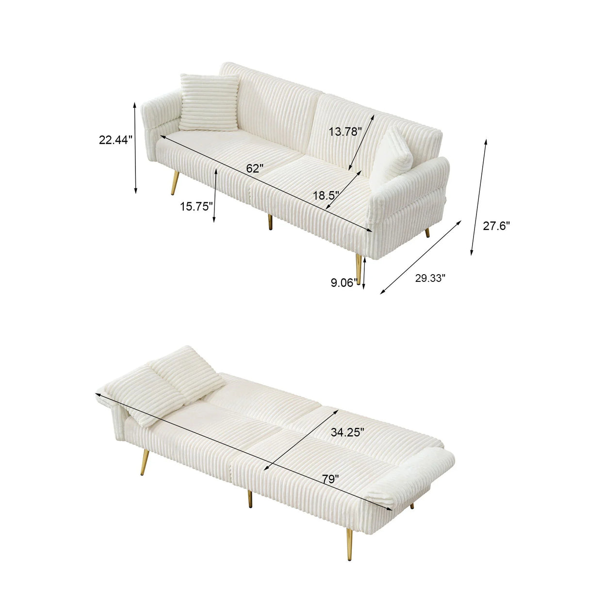 Luxury Corduroy Foldable Double Sofa Bed With Folding Armrests - Furniture Home Direct