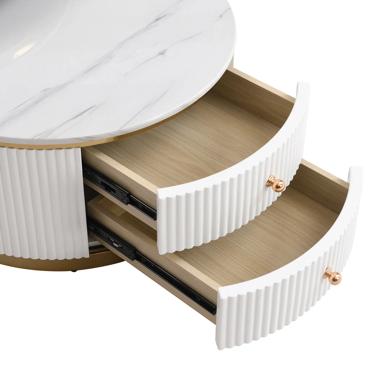 Nesting Coffee Tables With Drawers Round White And Gold - Furniture Home Direct