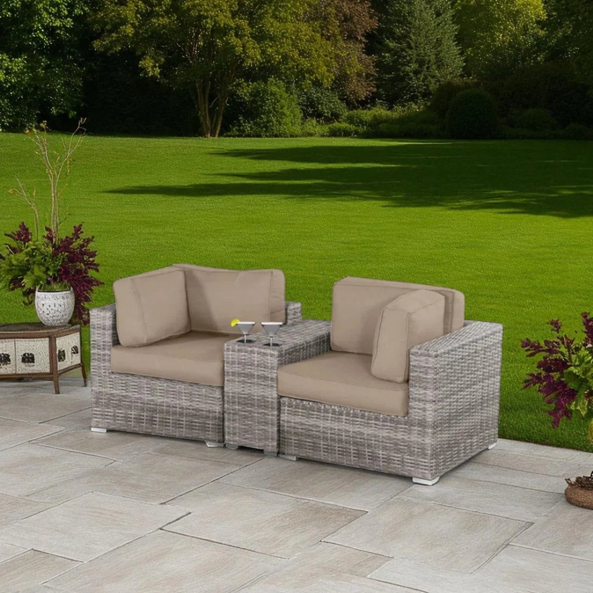 Handcrafted Outdoor Loveseat With Wicker Seating - Furniture Home Direct