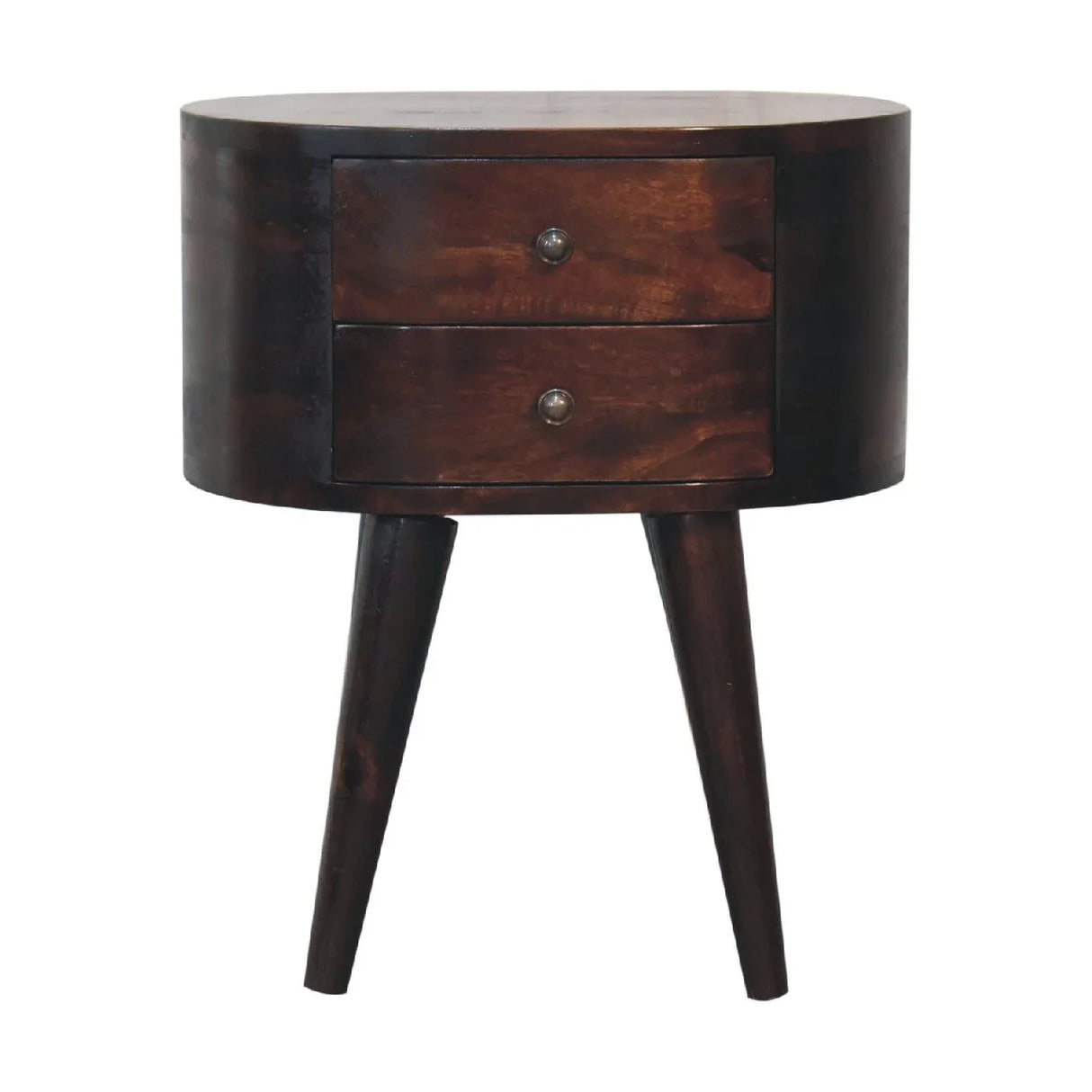 Rounded Wooden Bedside Table - Walnut - Furniture Home Direct