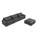 Chenille Cloud Sectional with Ottoman, Charging Ports and Three Back Pillows - Grey - Furniture Home Direct