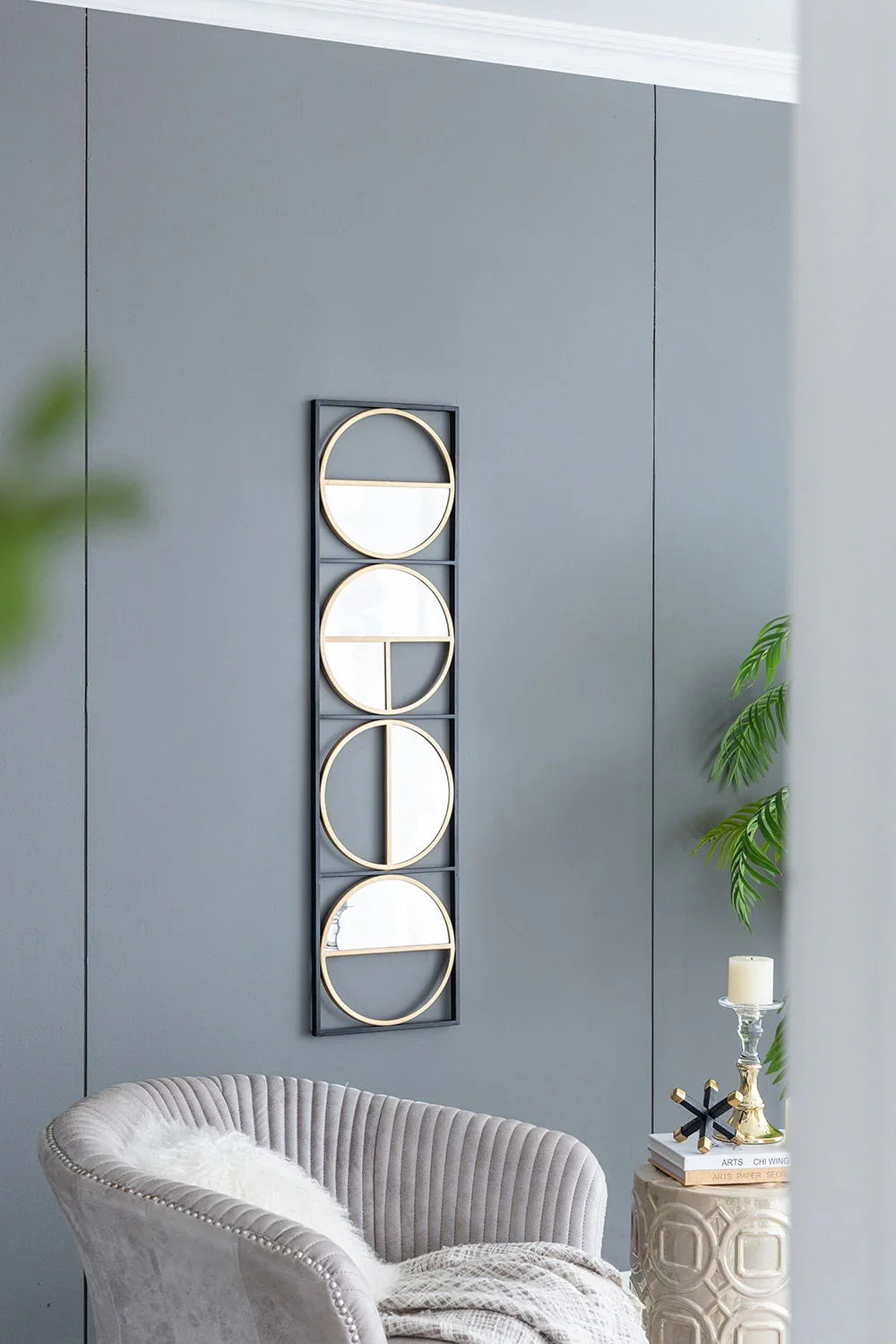 Eclectic Styling Metal Beaded Wall Mirror With Contemporary Design For Bedroom, Liveroom & Entryway - Furniture Home Direct