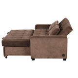 66.5" Upholstered Loveseat With Pull Out Bed, Two Throw Pillows, Dual USB Charging Port and Adjustable Backrest - Brown - Furniture Home Direct