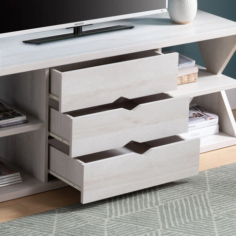 Modern TV Stand With Four Open Shelves And Three Storage Drawers - White Oak - Furniture Home Direct