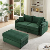 Sofa and Ottoman With Storage, Two USB Ports, Two Cup Holders and Phone Holder - Green - Furniture Home Direct