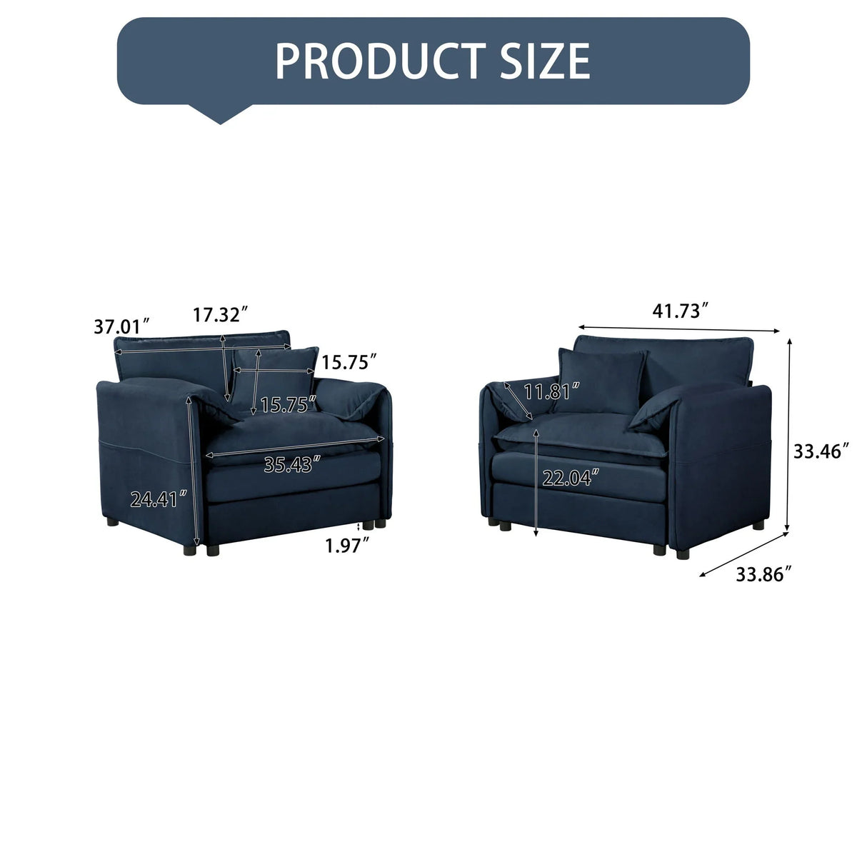 Modern Chenille Oversized Accent Chair, Comfy Single Sofa With Large Seat (Set of 2) - Furniture Home Direct