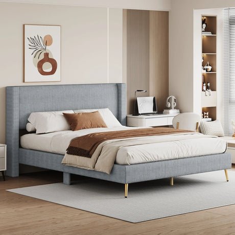 Platform Contemporary Bed With Legs And Upholstered Headboard - Furniture Home Direct