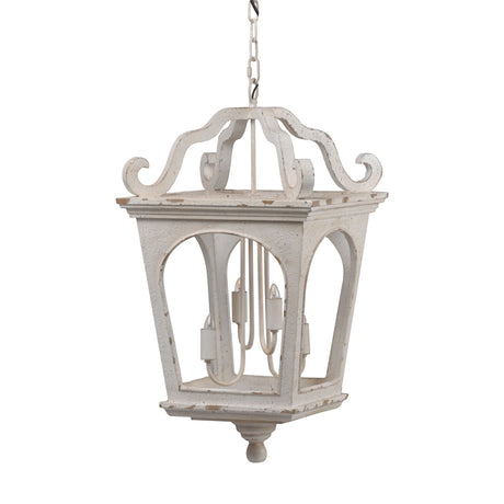 4 Light Wood Chandelier, Hanging Light Fixture With Adjustable Chain For Kitchen, Bulb Not Included - Cream White - Furniture Home Direct