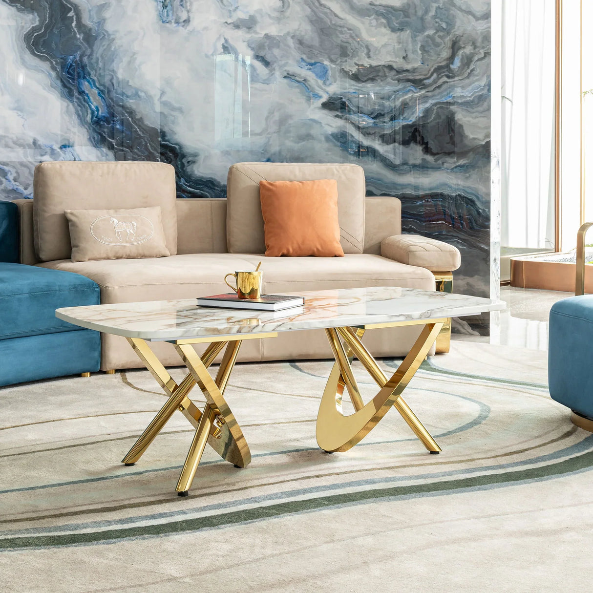 Contemporary Marble Pattern Top Table With Stainless Steel Base - Furniture Home Direct
