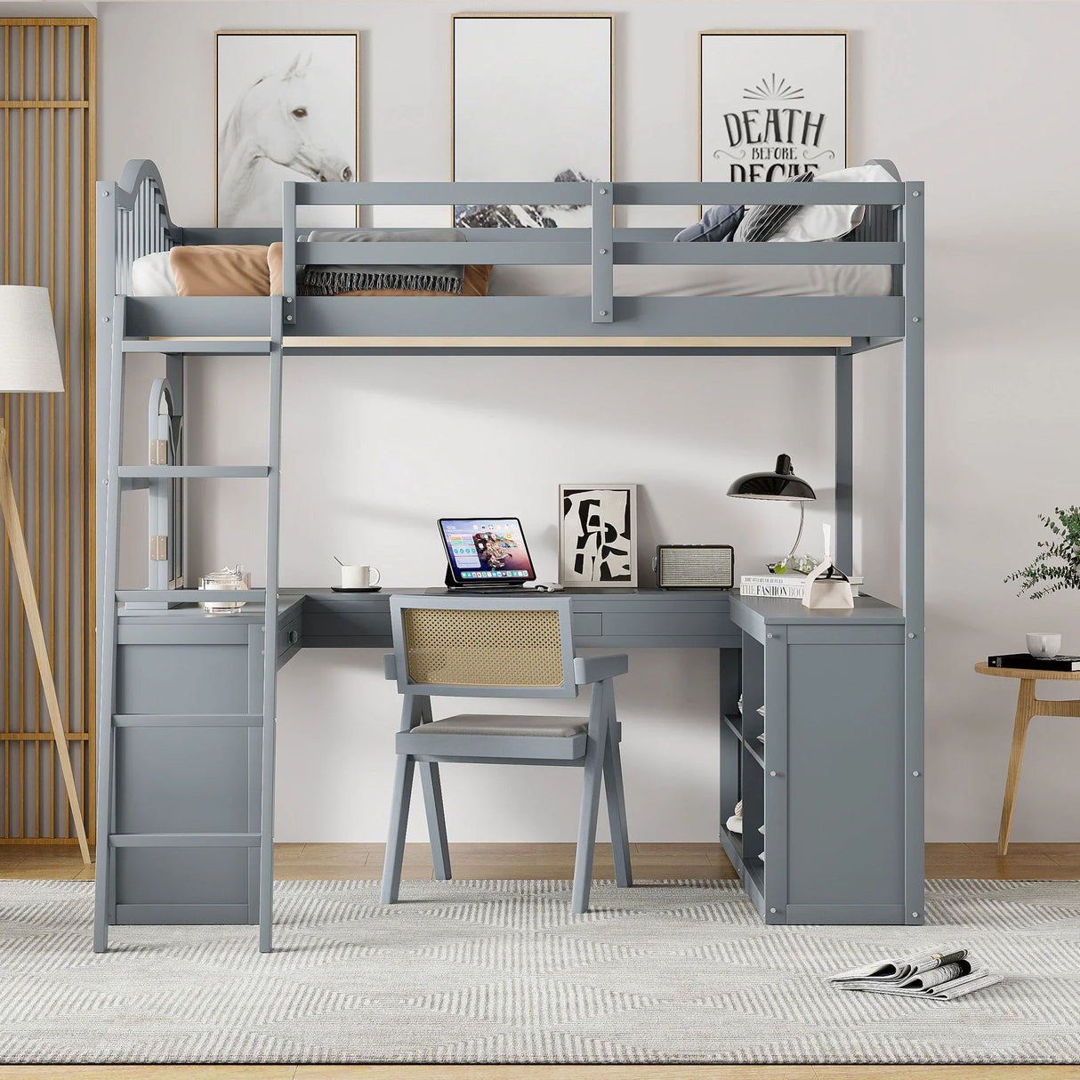 Loft Bed With Drawers, Cabinet, Shelves With Desk - Furniture Home Direct
