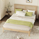 Queen Size Rubber Wooden, Solid Wooden Bed With Rattan Headboard, Enhanced By Support Feet - Natural - Furniture Home Direct