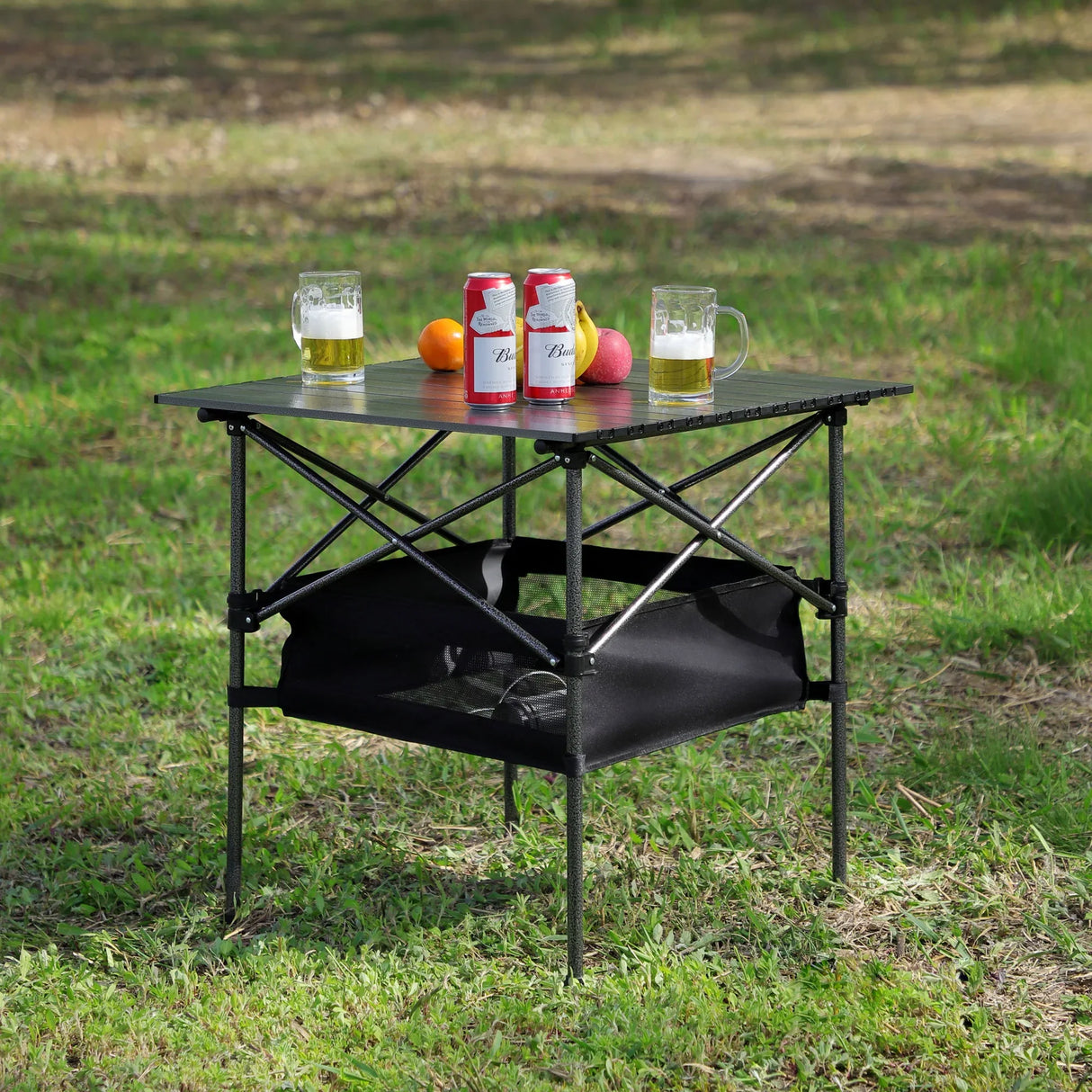 Folding Outdoor Table With Carrying Bag, Lightweight Aluminum Roll-Up Square Table For Indoor, Outdoor Camping, Picnics, Beach, Backyard, Bbq, Party, Patio - Black - Furniture Home Direct