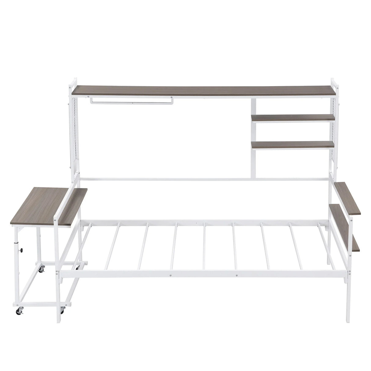 Daybed With Movable Desk, Grid, Shelves And Clothes Hanger - Furniture Home Direct