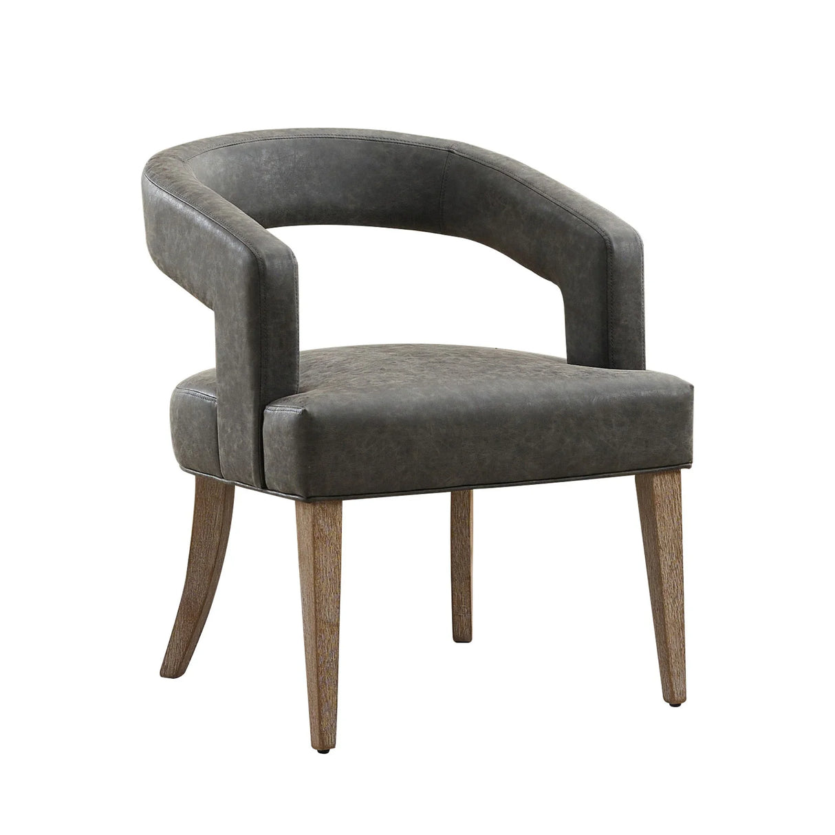 Wide Modern Barrel Open Back Upholstered Accent Chair With Weathered Solid Wood Legs - Furniture Home Direct