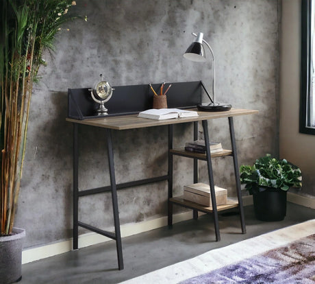 Garima - Legs Writing Desk - Rustic Oak / Black - Furniture Home Direct
