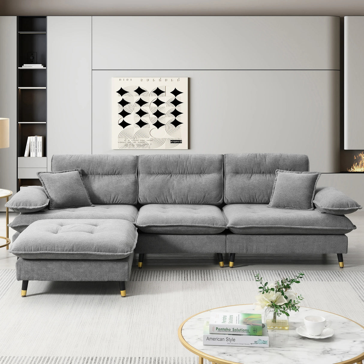Sectional Sofa Cloud Chenille L Shape With Ottoman Gray - Furniture Home Direct