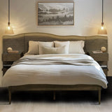 Queen Size Platform Bed Frame With Live Edge Headboard, Built In Nightstands - Dark Brown - Furniture Home Direct