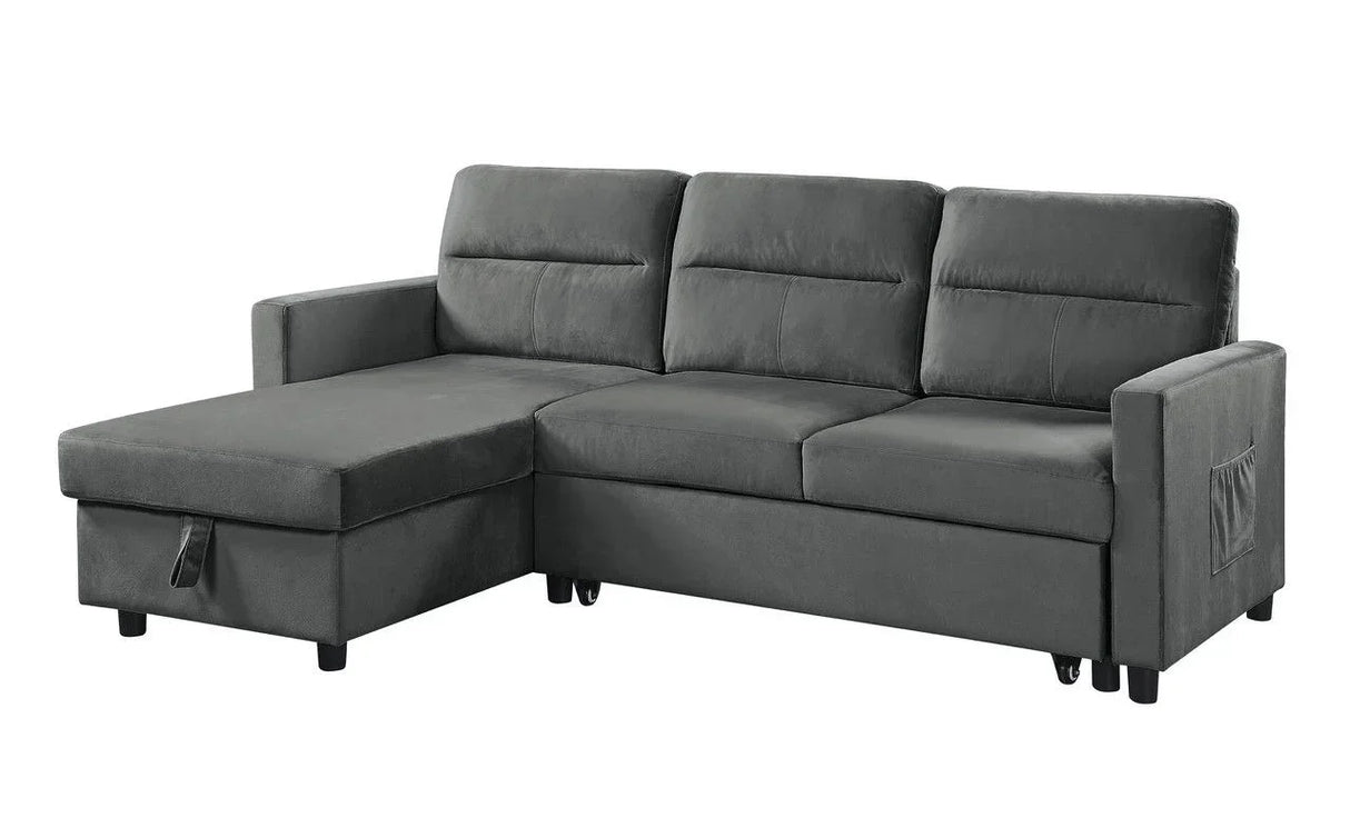 Ivy - Velvet Reversible Sleeper Sectional Sofa With Storage Chaise And Side Pocket - Furniture Home Direct