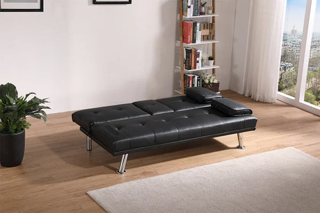 Black Leather Multifunctional Double Folding Sofa Bed for Office with Coffee Table - Furniture Home Direct