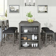 5 Pieces Counter Height Rustic Farmhouse Dining Room Wooden Bar Table Set With 2 Stools And 2 Chairs - Furniture Home Direct