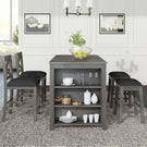 5 Pieces Counter Height Rustic Farmhouse Dining Room Wooden Bar Table Set With 2 Stools And 2 Chairs - Furniture Home Direct