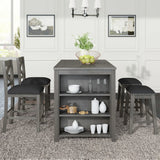 5 Pieces Counter Height Rustic Farmhouse Dining Room Wooden Bar Table Set With 2 Stools And 2 Chairs - Furniture Home Direct