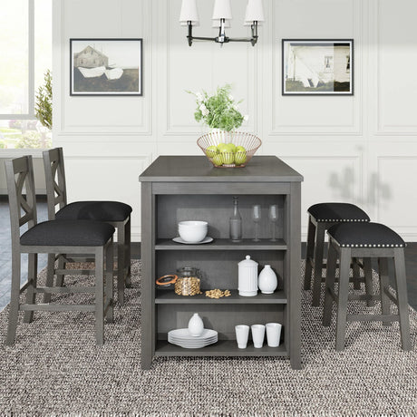 5 Pieces Counter Height Rustic Farmhouse Dining Room Wooden Bar Table Set With 2 Stools And 2 Chairs - Furniture Home Direct