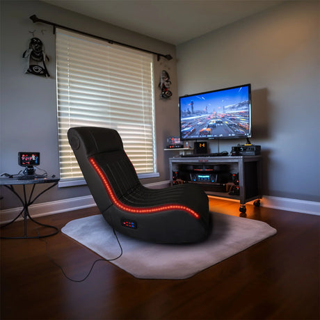 Foldable Gaming Chair With Onboard Speakers, LED Strip Lighting, Bluetooth, Vibration Massage, USB Charging Port - Black - Furniture Home Direct