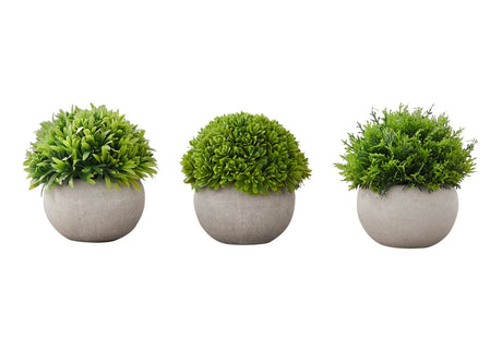 5" Tall, Artificial Plant, Grass, Indoor, Faux, Fake, Table, Greenery, Potted, Decorative (Set of 3) - Green / Gray - Furniture Home Direct