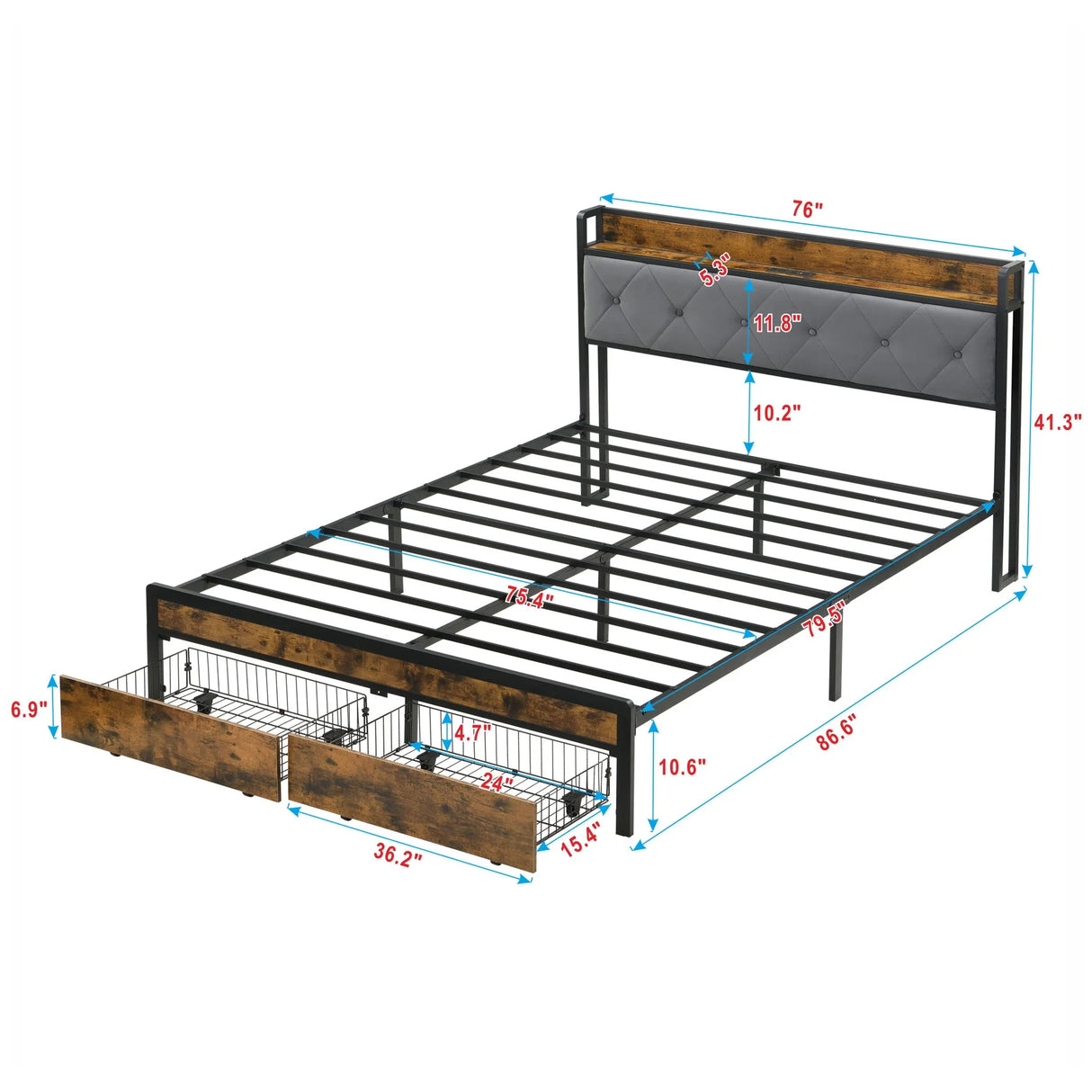 Modern Bed Frame With LED Lights, Upholstered Headboard, USB Charging - Furniture Home Direct
