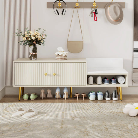 Modern Shoe Storage with Upholstered Cushions - Antique White - Furniture Home Direct