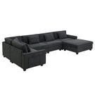 U Shaped Sectional Sofa 6 Seat Couch Set With Oversized Ottoman, Hidden Armrest Storage And Cup Holders USB Charging Ports Wide Seat Sofa - Furniture Home Direct