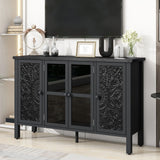 Retro TV Stand With 3 Spacious Cabinets, Glass Cabinet Doors And Anti-Tip Device - Furniture Home Direct