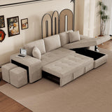Modern L-Shape 3 Seat Reversible Sectional Couch, Pull Out Sleeper Sofa With Storage Chaise And 2 Stools For Living Room Furniture Set - Furniture Home Direct