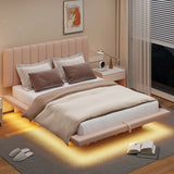 Upholstered Floating Hydrualic Platform Bed With LED Light And USB Port - Furniture Home Direct