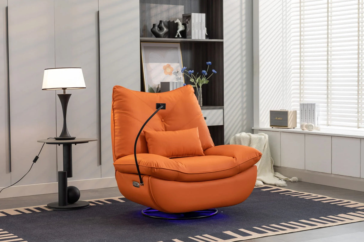 270 Swivel Glider Recliner Chair, Power Recliner Rocking Chair, USB Port Charge For Nursery Chair With Atmosphere Lamp For Living Room Bedroom Apartment - Furniture Home Direct