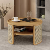 Round Coffee Table With Storage Caned Sides Natural - Furniture Home Direct