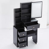 Vanity Desk With Cushioned Stool Lighted Mirror Black - Furniture Home Direct