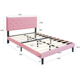 Modern Upholstered Platform Bed Frame With Button Tufted Linen Fabric Headboard - Furniture Home Direct