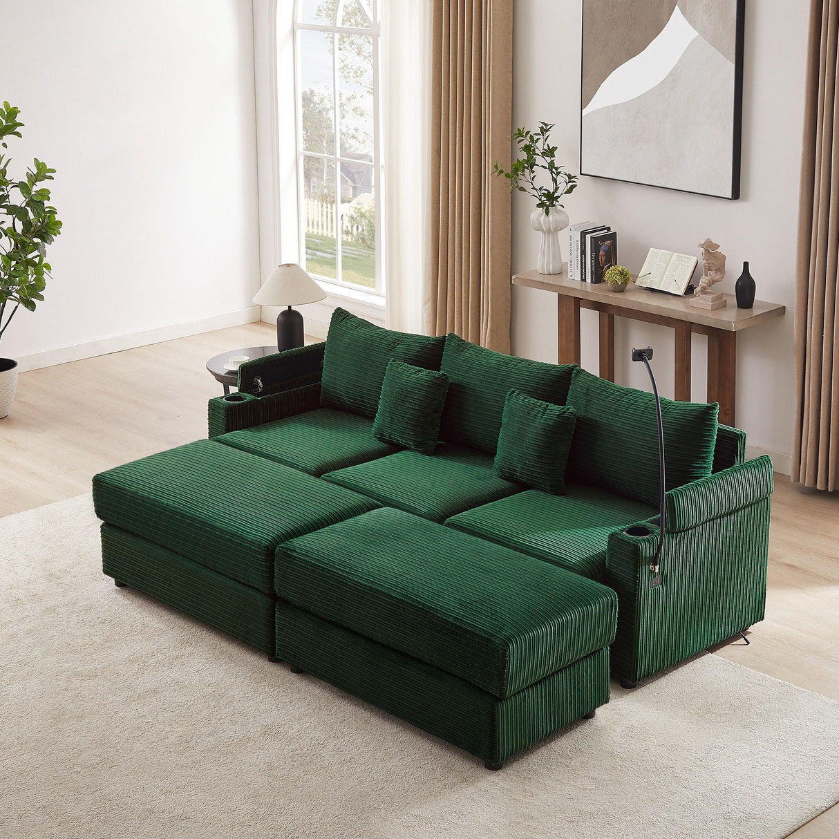 Modern Style Loveseat Sofa Sectional Sofa Couch With Storage Space, A Movable Ottoman, Two USB Ports, Two Cup Holders, A Phone Holder For Living Room - Furniture Home Direct