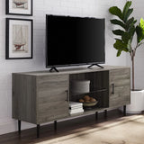 Mid-Century Modern 2 Door TV Stand With Glass Shelf - Furniture Home Direct
